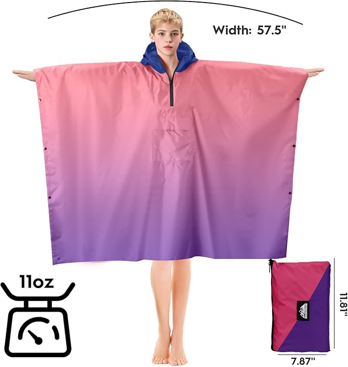 Bruvoalon 3-in-1 Rain Poncho with 1/4 Zip & Chest Pocket, Waterproof, Sunshade, Ground Mat for Adults & Youth Emergency