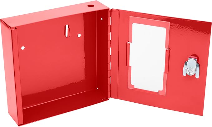 Barska Red Key Lock Breakable Glass Window Alarm Emergency Key Storage Lock Box with Attached Hammer for Home and Business