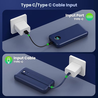 Portable Charger PowerBank 40,800mAh with Built-in Cables,25W PD Fast Charging +QC 4.0 Quick Phone Charging Power Bank, Travel Essential Charger Battery Pack for iPhone 17/16/15 Android Galaxy etc