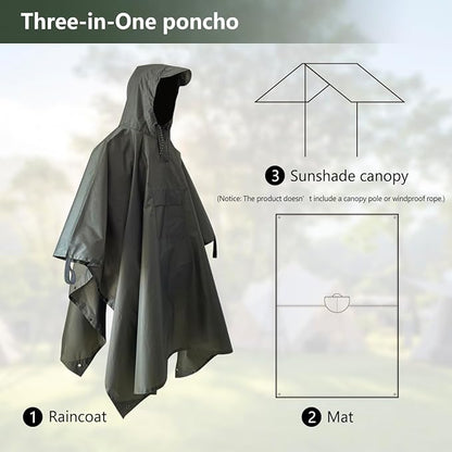 Hooded Rain Poncho,Multi Use Waterproof Raincoat,For Hiking, Camping and Emergency,Suitable for Unisex Adults