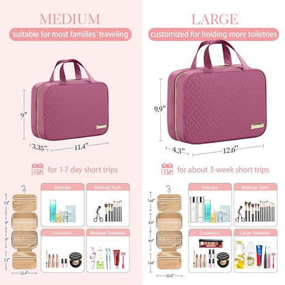 HOTOR Travel Toiletry Bag - Hanging Toiletry Bag for Women & Men, Makeup Bag/Big Comparment, Waterproof for Travel Accessories, Travel Essentials, Large, Rosewood-Pink