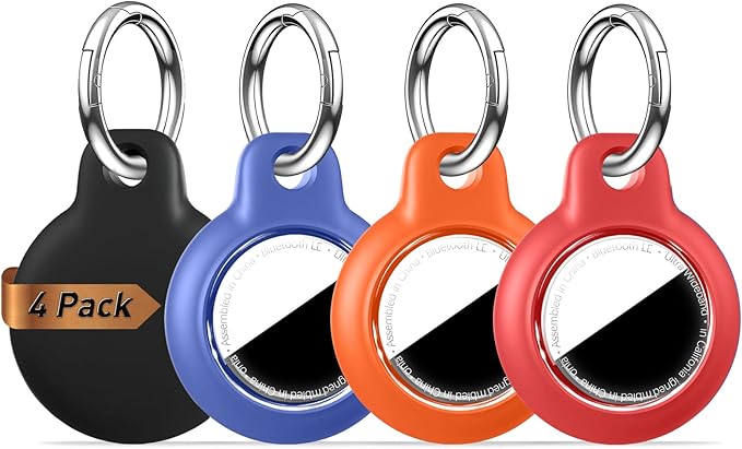 [4 Pack] Upgrade for Airtag Holder Case, Waterproof Anti-Scratch & Shock GPS Cover, Accessories for GPS Item Tracker Cases for Backpacks, Luggages, Black/Blue/Orange/Red