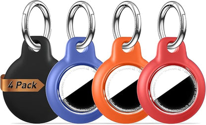 [4 Pack] Upgrade for Airtag Holder Case, Waterproof Anti-Scratch & Shock GPS Cover, Accessories for GPS Item Tracker Cases for Backpacks, Luggages, Black/Blue/Orange/Red