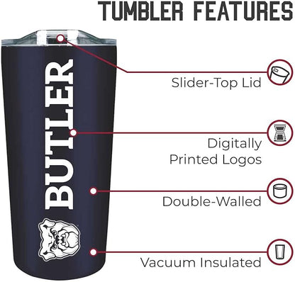 Campus Colors NCAA Stainless Steel Tumbler perfect for Gameday - 18 oz - Double Walled - Keeps Drinks Perfectly Insulated (Butler Bulldogs - Navy)