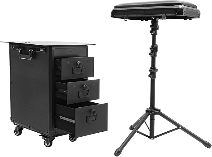 Rolling Makeup Train Case with Tattoo Armrest Stand, Tattoo Travel Case with 3 Drawers & Wheels, Portable Tattoo Station with Acrylic Panel for Makeup Artists, Estheticians & Crafters
