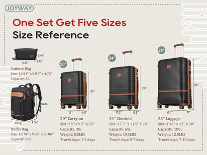 Joyway Expandable Luggage Sets 5 Piece, Lightweight Hard Shell Travel Suitcase Set with Spinner Wheels and TSA Lock