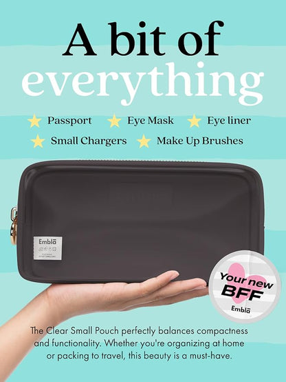 Embla London Makeup Bag Cosmetic Case, Clear Zipper Make Up Pouch and Toiletry Travel Tote, Cute Skincare Pouches for Women Girls, Preppy Purse Cosmetic Organizer, Small Makeup Bags, Grey