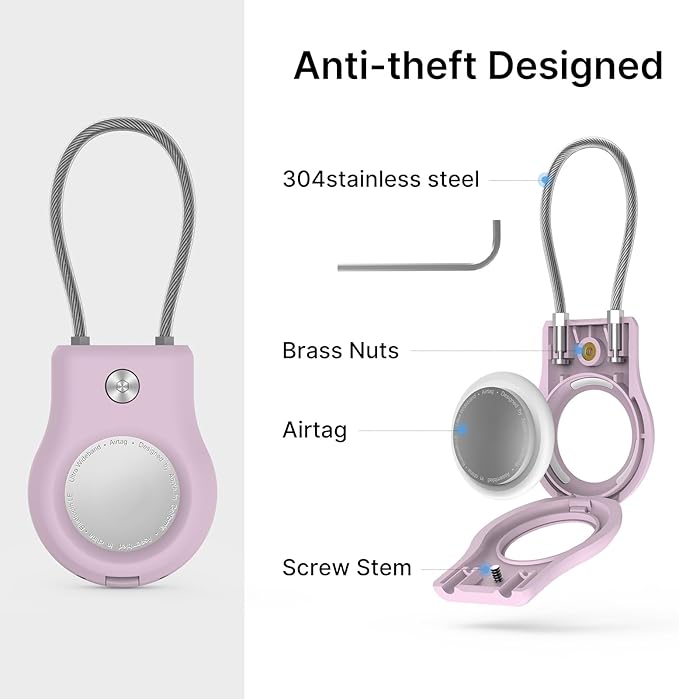 Air Tag Keychain Holder - (4 Pack) Air Tags Lock Case with Wire Cable Compatible with AirTags,Ultra Durable Anti-Lost Protective Case with Keyring for Luggage, Key, Backpack, Pet, Bag Black/Purple