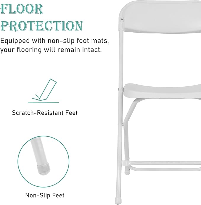 60 Pack Plastic White Folding Chairs, Portable Stackable Commercial Party Folding Chairs with Steel Frame 350lbs for Home Office Outdoor Indoor Office Wedding Party Event