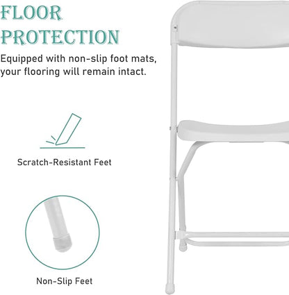 100 Pack Plastic White Folding Chairs, Portable Stackable Commercial Party Folding Chairs with Steel Frame 350lbs for Home Office Outdoor Indoor Office Wedding Party Event