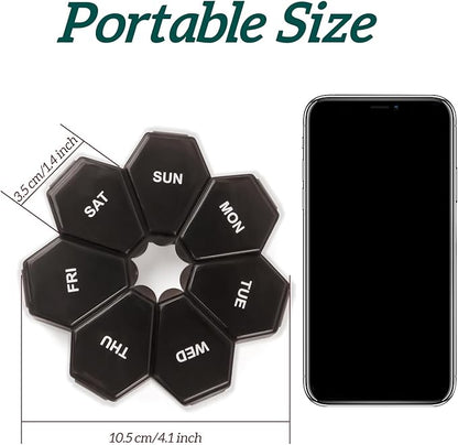 7-Day Weekly Pill Organizer and Daily Vitamin Case - Pill Box for Medication Management (1Pack Black)