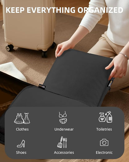 Compression Packing Cubes for Travel, 6-Piece Set (Large/Medium/Small), Double-Zip Luggage Organizers for Suitcase & Carry-On, Clothes Storage Bags (6 Pack, Pure Black)