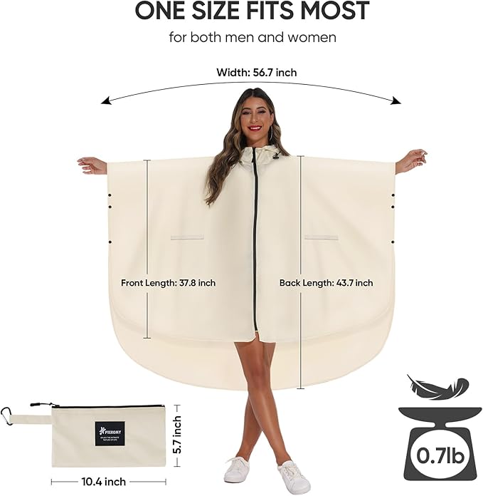 PTEROMY Hooded Rain Poncho for Adult with Pocket and Zipper, Waterproof Lightweight Raincoat for Men and Women