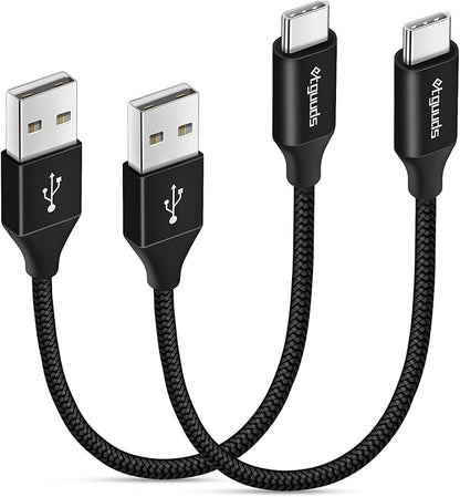 etguuds USB to USB C Cable 1ft, 2-Pack Short USB A to Type C Charger Cord Fast Charging for Samsung Galaxy A17 A16 A15 A26 A36 A56, S25 S24 S23 S22 S21 S20 S10 Note 20, for iPhone 17 16 15, Moto