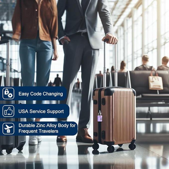 SURE LOCK TSA Locks for Luggage, TSA Approved Luggage Locks with Open Alert, 008 Key for High Security, Easy Read Dials, Zinc Alloy Body, Locker Lock for Suitcase, Gym, Travel. (Purple 4 pk)