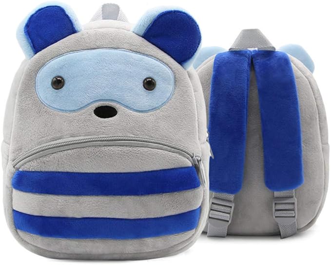KISSOURBABY 3D Cute Cartoon Little Plush Baby Backpack Baby Toy Bag(Raccoon)
