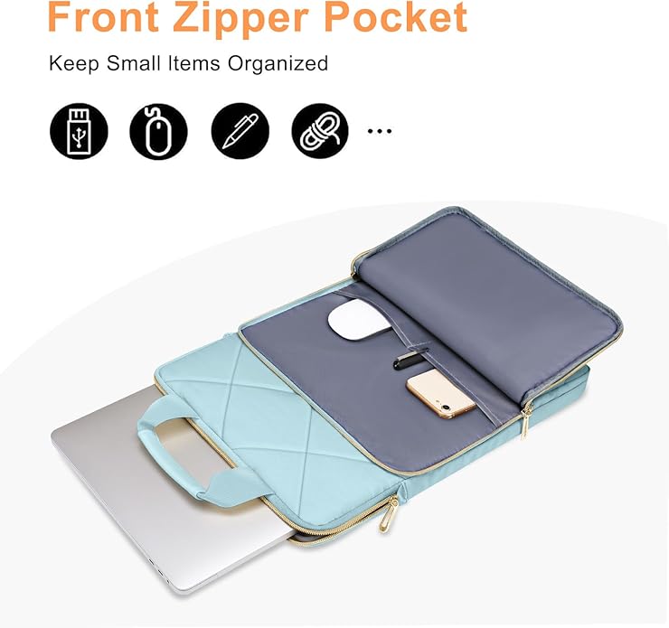 MOSISO Vertical Laptop Shoulder Bag,Computer Bag,Rhombus Quilted Messenger Bag with Front Pocket&Handle&Belt
