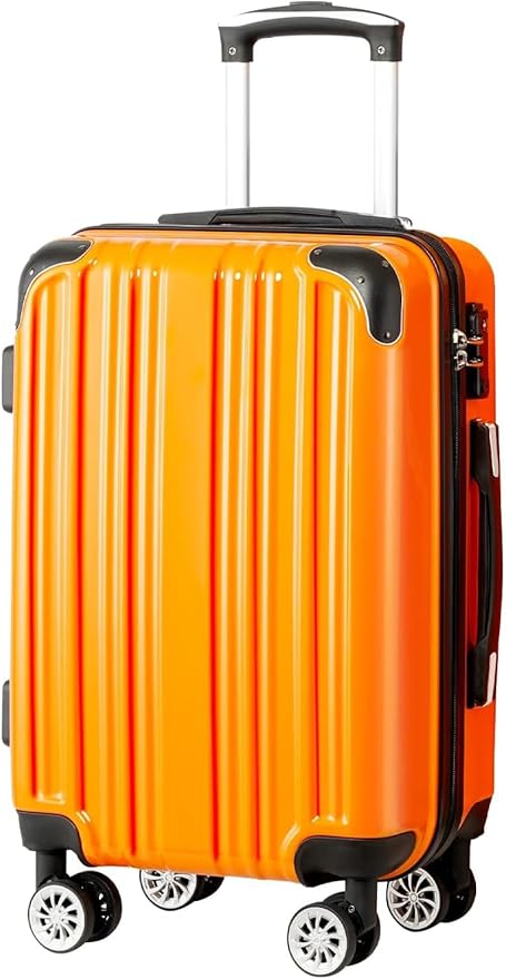 Coolife Luggage Expandable(only 28") Suitcase PC+ABS Spinner 20in 24in 28in Carry on (orange new, L(28in))