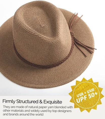 FURTALK Sun Hats for Women Summer Wide Brim UV UPF 80+ Panama Fedora Foldable Packable Straw Beach Hat
