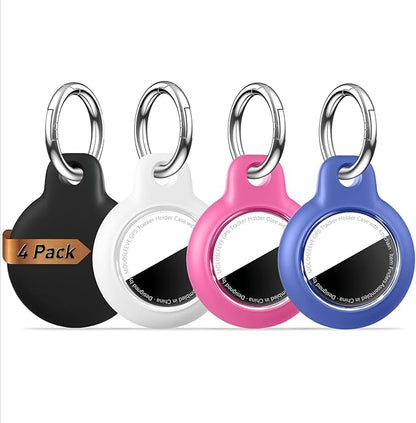 [4 Pack] Upgrade for Airtag Holder Case with Keychain, Waterproof Anti-Scratch & Shock GPS Cover, Accessories for GPS Item Tracker Cases for Backpacks, Luggages, Black/White/Rose Red/Blue