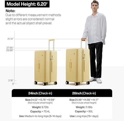 mixi 26'' Max Trunk Luggage Large Checked Luggage PC Hard Shell Rolling Travel Suitcases with Spinner Wheels & TSA Lock, Lark Yellow