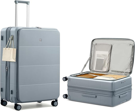 MILADA 28 Inch Checked Luggage for Travel, Hardshell Expandable Luggage Top Opening Suitcase with Spinner Wheels, TSA Lock, Lightweight Large Trunk Suitcase, Grey