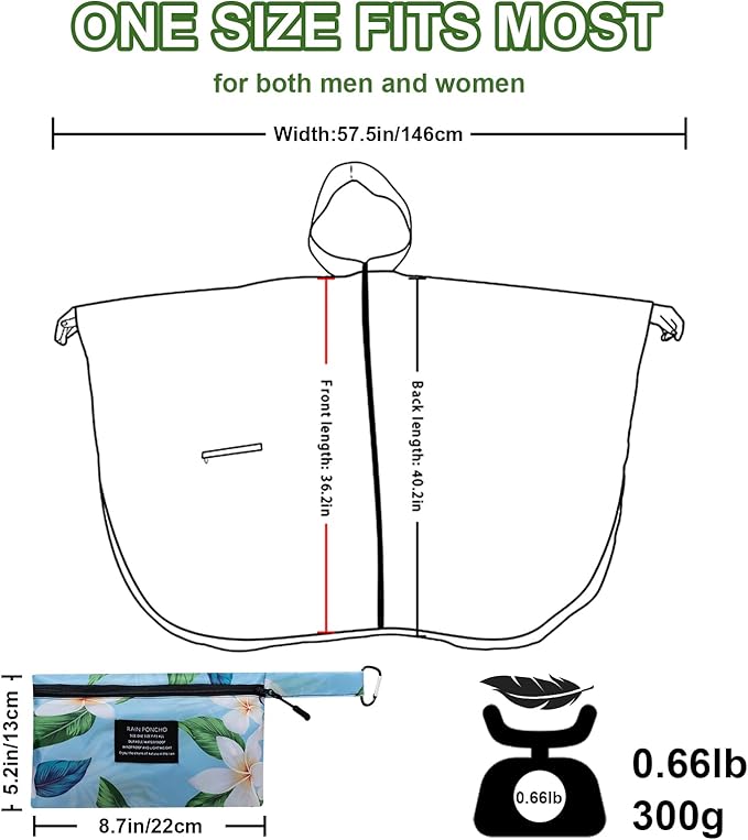 Hooded Rain Ponchos for Adult - Rain Coat and Rain Jacket with Waterproof Pocket and Zipper