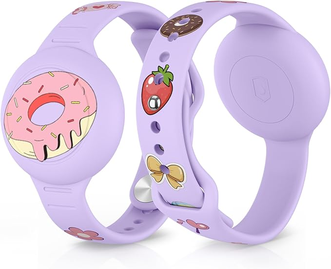 2 Pack Bracelets for Kids, Soft Silicone Waterproof Hidden Wristband - Adjustable GPS Tracker Holder Compatible with Watch Band for Child, Boys, Girls (Starlight+Violet)