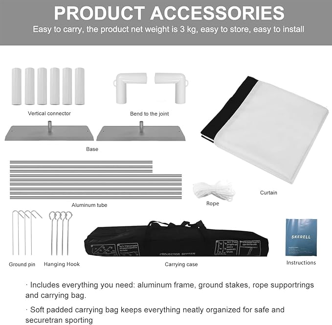 SKERELL Outdoor Projector Screen with Stand 100 Inch: Portable Projection Screen for Outside Theater Home Backyard Movies
