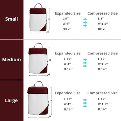 9 Set Compression Packing Cubes for Travel - Compressible, Lightweight, and Space-Saving Packing Cubes, Travel Essentials for Women, Wine