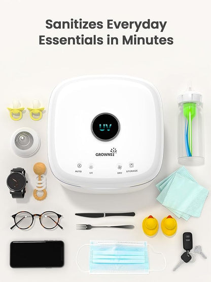 GROWNSY UV Sanitizer and Dryer, 4in1 Cleaner and Sanitizing Machine UV Sanitizer Box Household for Baby Bottles Toys Clothes Baby Stuff, for Family Toothbrush Beauty Tools Phone