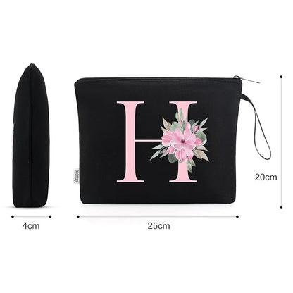 Vavabox A-Z Personalized Makeup Bag, Birthday Gifts for Women Mom, Gifts for Best Friend, Bride Bridesmaid Cosmetic bag (H, Black)