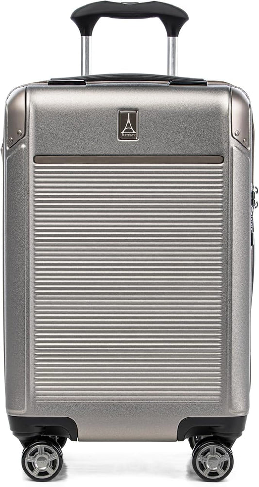 Travelpro Platinum Elite Hardside Expandable Carry on Luggage, 8 Wheel Spinner, TSA Lock, Hard Shell Polycarbonate Suitcase, Metallic Sand, Carry on 21-Inch