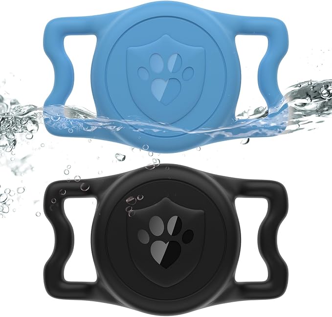 for AirTag Dog Collar Holder, Dog Air Tag Holder, IP68-Waterproof | Lightweight Silicone | Anti-Lost | Ultra-Durable | Compatible with Apple AirTags (Black+Bule)