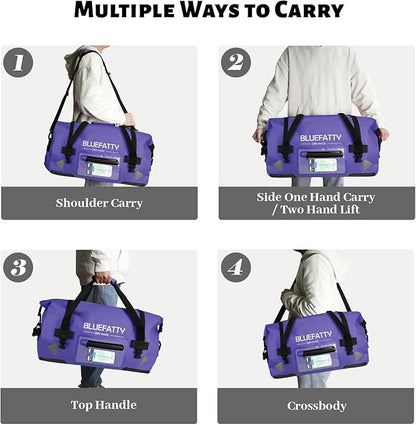 Waterproof Motorcycle Duffel Bag Roll Top Dry Duffel Bag with Quick-fixed Straps for Rafting, Boating, Kayaking, Travel, 50L(Blue)
