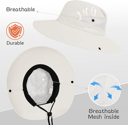 ZOORON Women's Ponytail Safari Sun Hat,Wide Brim UV Protection Outdoor Bucket Hat,Foldable Beach Summer Fishing Hat