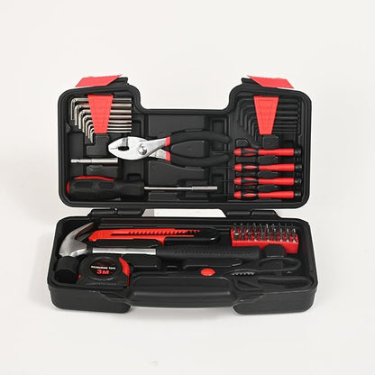 58-Piece Tool Kit Basic Home Repair Tool Set, General Household Hand Tool Kit,Small Tool Kit with Plastic Toolbox Mini Tool kit for Women, Office & College Repairs Red