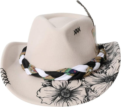 WDIRARA Women's Cowboy Hat Cow Print Western Cowgirl Hats Travel Vacation