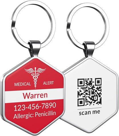 DISONCARE QR Code Medical Alert Tag, Custom Medical ID with Online Profile for Emergency Contact & Health Info – For Allergies, Diabetes, Autism & More（Rescue Red）