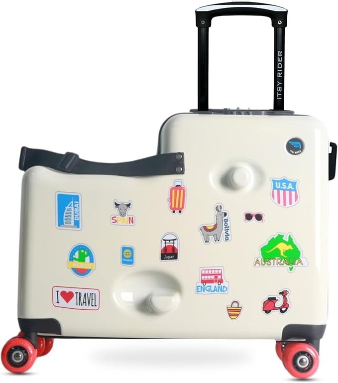 Itsy Rider 20" Ride-on Suitcase for Kids with Double Spinner Red Wheels (Beige Traveler)