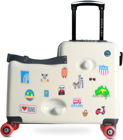 Itsy Rider 20" Ride-on Suitcase for Kids with Double Spinner Red Wheels (Beige Traveler)