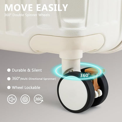 Joyway 3 Piece Set Hardside Expandable Luggage with USB Charging Port and Cup Holder, TSA Lock Spinner Wheels Suitcase for International Travel, Lightweight Carry On Checked Baggage, White