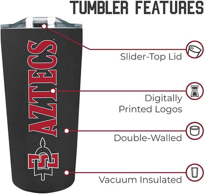 Campus Colors NCAA Stainless Steel Tumbler perfect for Gameday - 18 oz - Double Walled - Keeps Drinks Perfectly Insulated (San Diego State Aztecs - Black)