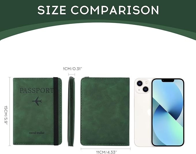 ILIYAH-Passport Cover-Passport Holder Travel Wallet-RFID Blocking Passport Case Travel Accessories Card Holder Wallet Unisex Travel Gifts(Green)