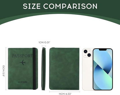 ILIYAH-Passport Cover-Passport Holder Travel Wallet-RFID Blocking Passport Case Travel Accessories Card Holder Wallet Unisex Travel Gifts(Green)