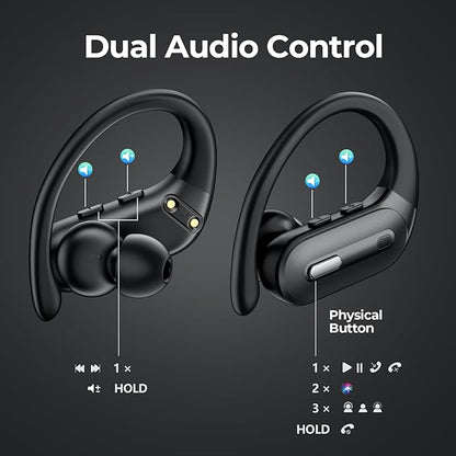 Active Noise Cancelling Wireless Earbuds Bluetooth Headphones 90 Hrs Playtime Ear Buds with Power Display Over-Ear Earphones with Earhooks IPX7 Waterproof Stereo Transparency Headset for Sports/Gym