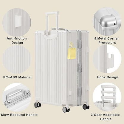 AnyZip Luggage PC+ABS Aluminum Frame Zipperless Checked Luggage Hard Shell Suitcase with TSA Lock Double Spinner Wheels 24 Inch White