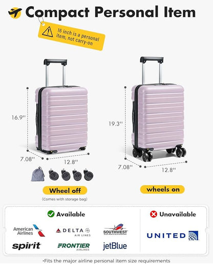 Lekesky 16 Inch Underseat Carry On Luggage Airline Approved, Small Hard Shell Suitcase with TSA Lock Spinner Wheels, Lightweight Personal Item Carry-On for Travel, Purple
