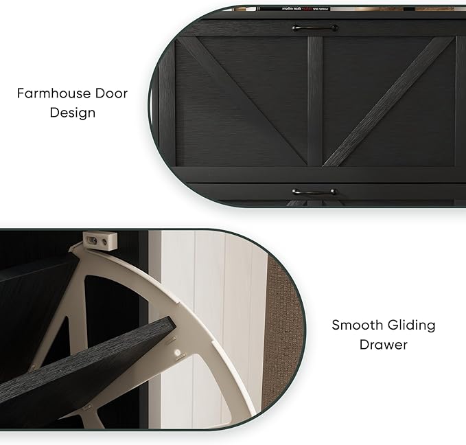 Shoe Cabinet, Shoe Storage Cabinet for Entryway with 2 Flip Drawers, Narrow Farmhouse Shoe Organizer Cabinet, Slim Shoe Rack Cabinet, 31.5in Black