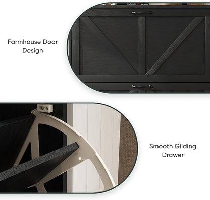 Shoe Cabinet, Shoe Storage Cabinet for Entryway with 2 Flip Drawers, Narrow Farmhouse Shoe Organizer Cabinet, Slim Shoe Rack Cabinet, 31.5in Black